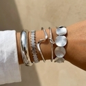 gold Wide Chain Bracelet With Round Disc Charm