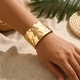 gold Wide Chain Bracelet With Round Disc Charm