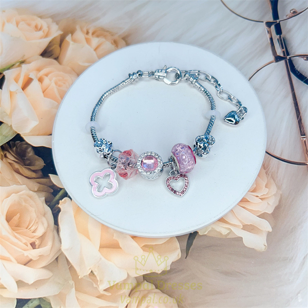 adjustable Beaded Four-Leaf Clover Bracelet With Lobster Clasp