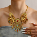 vintage Ethnic Style Teardrop Tassel Necklace And Earrings Set