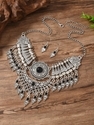 vintage Ethnic Style Teardrop Tassel Necklace And Earrings Set