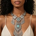 vintage Marquise Rhinestone Tassel Collar Necklace