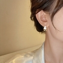 gold, one pair of silver needles gold Ripple Water Drop Zircon C-Shape Hoop Earrings For Women