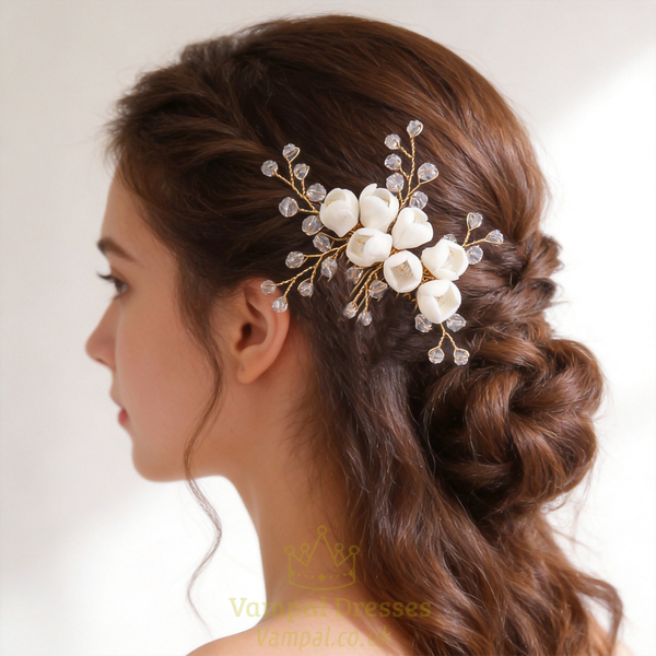 handmade Light Luxury Bridal Hair Comb Soft Clay Flower