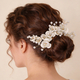 white handmade White Flower Bridal Hair Comb Elegant Beaded Updo Accessory