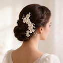 white handmade White Flower Bridal Hair Comb Elegant Beaded Updo Accessory