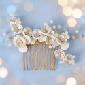 white handmade White Flower Bridal Hair Comb Elegant Beaded Updo Accessory