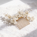 white handmade White Flower Bridal Hair Comb Elegant Beaded Updo Accessory