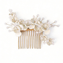 white handmade White Flower Bridal Hair Comb Elegant Beaded Updo Accessory