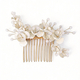 white handmade White Flower Bridal Hair Comb Elegant Beaded Updo Accessory