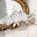 silver forest Style Floral Rhinestone Hair Comb With Faux Pearl