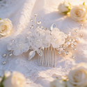 silver forest Style Floral Rhinestone Hair Comb With Faux Pearl