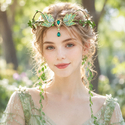 forest-Style Green Wreath Headband With Long Tassels