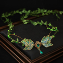 forest-Style Green Wreath Headband With Long Tassels