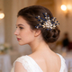 gold Blue Diamond blue Rhinestone Pearl Bridal Hair Comb With Gold Leaf Accents