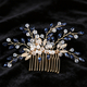 gold Blue Diamond blue Rhinestone Pearl Bridal Hair Comb With Gold Leaf Accents