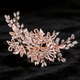 rose Gold Rhinestone Flower Hair Comb Bridal Headpiece