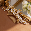 gold hair comb gold Handmade Faux Pearl Bridal Hair Comb With Rhinestones