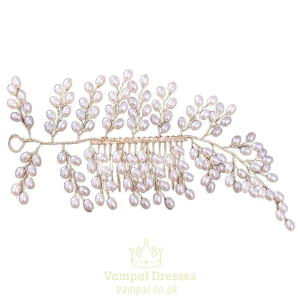 gold handmade Gold Pearl Bridal Hair Comb Vintage Wedding Headpiece