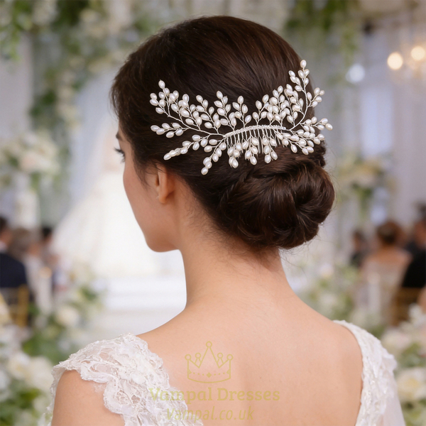 handmade Bridal Pearl Hair Comb Wedding Copper Wire Headpiece