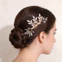 gold hair comb pearl Rhinestone Gold Leaf Bridal Hair Comb Handmade Wedding Updo Accessory