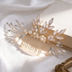 gold hair comb pearl Rhinestone Gold Leaf Bridal Hair Comb Handmade Wedding Updo Accessory