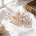 gold hair comb pearl Rhinestone Gold Leaf Bridal Hair Comb Handmade Wedding Updo Accessory