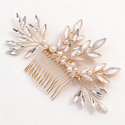 gold hair comb pearl Rhinestone Gold Leaf Bridal Hair Comb Handmade Wedding Updo Accessory