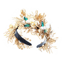 golden green gold Leaf Bridal Headband With Rhinestone Flower