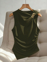 elegant Minimalist Sleeveless Metal Ring Solid Color Women's Top