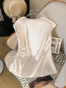 solid Satin Short Sleeve V-Neck Top Women