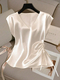 solid Satin Short Sleeve V-Neck Top Women