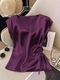 solid Satin Short Sleeve V-Neck Top Women