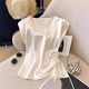 solid Satin Short Sleeve V-Neck Top Women