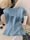 solid Satin Short Sleeve V-Neck Top Women