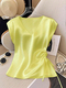 solid Satin Short Sleeve V-Neck Top Women
