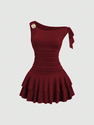 elegant Open Back Tiered Halter Slim Fit Dress
