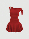 elegant Open Back Tiered Halter Slim Fit Dress