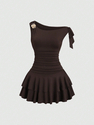 elegant Open Back Tiered Halter Slim Fit Dress