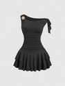elegant Open Back Tiered Halter Slim Fit Dress