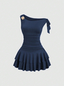 elegant Open Back Tiered Halter Slim Fit Dress