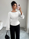 solid Color Boat Neck Long Sleeve Waist-Cinching Flared Top