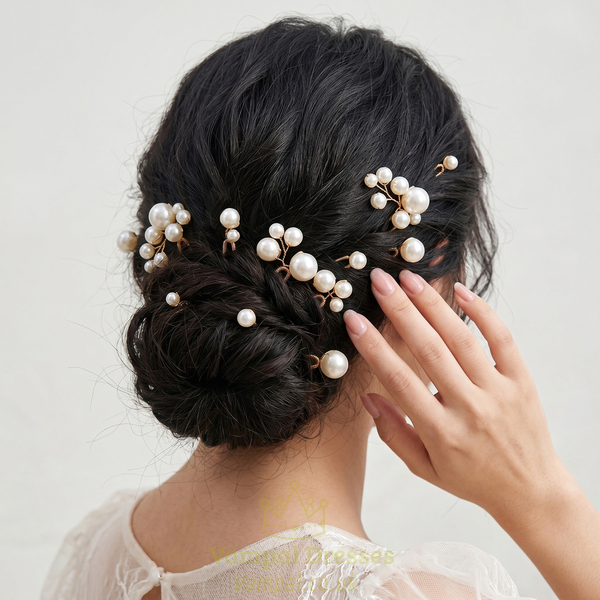minimalist U-Shaped Pearl Hairpin Set For Bridal Updo