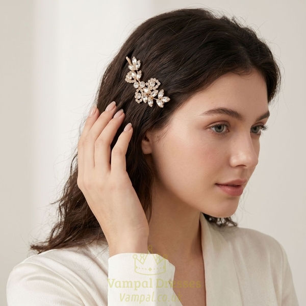 light Luxury Rhinestone Flower Leaf Hair Clip Elegant Bridal Side Clip For Women