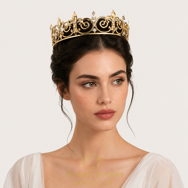 retro Gold Rhinestone Crown Headpiece For Men And Women