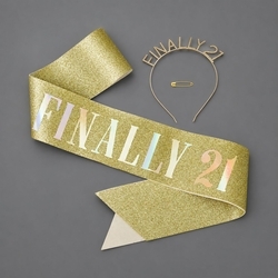 Gold 21St Sash Headband Set Ts-J3347g