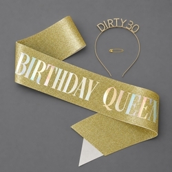 Gold 30Th Sash Headband Set Ts-J3348g