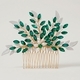 light Luxury Rhinestone Leaf Hair Comb Green Handmade