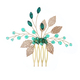 light Luxury Rhinestone Leaf Hair Comb Green Handmade