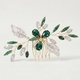 light Luxury Rhinestone Leaf Hair Comb Green Handmade